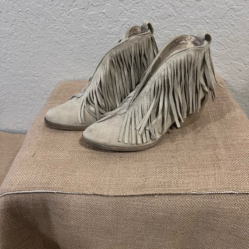 Coconuts by Matisse Fringe Suede Ankle Booties - Cream